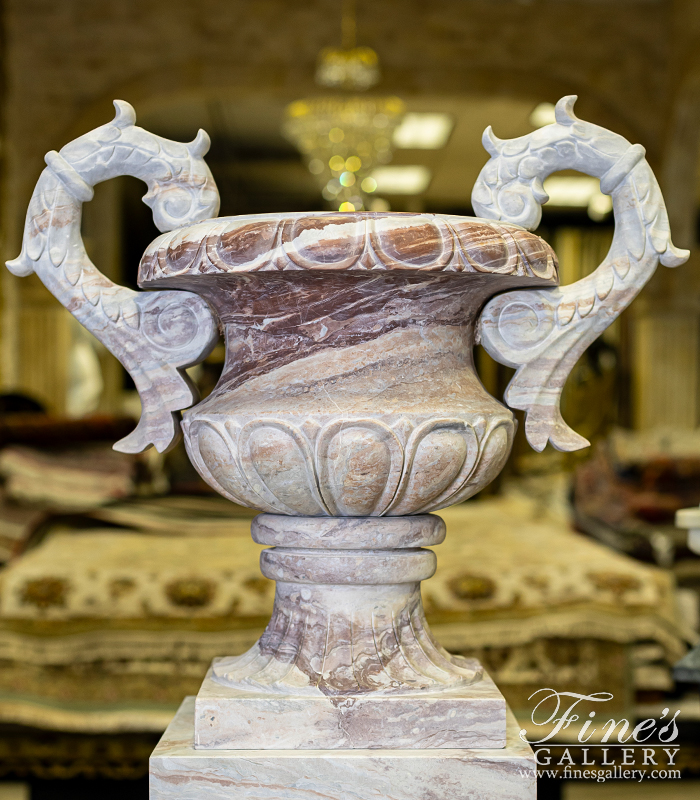 Marble Planters  - Exotic Urns And Pedestals In Arabascato Orobico Rosso Marble - MP-540